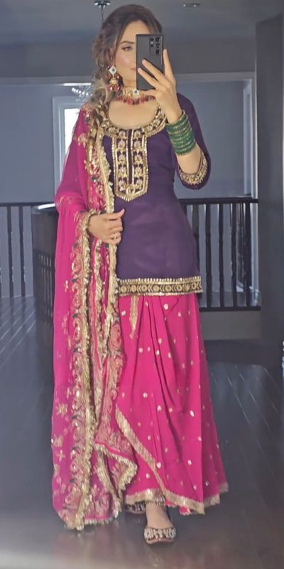 Artful Purple & Pink Color Georgette Embroidery Salwar Suit