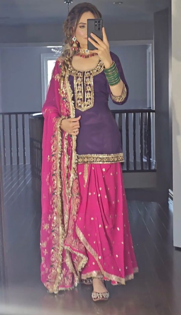 Artful Purple & Pink Color Georgette Embroidery Salwar Suit