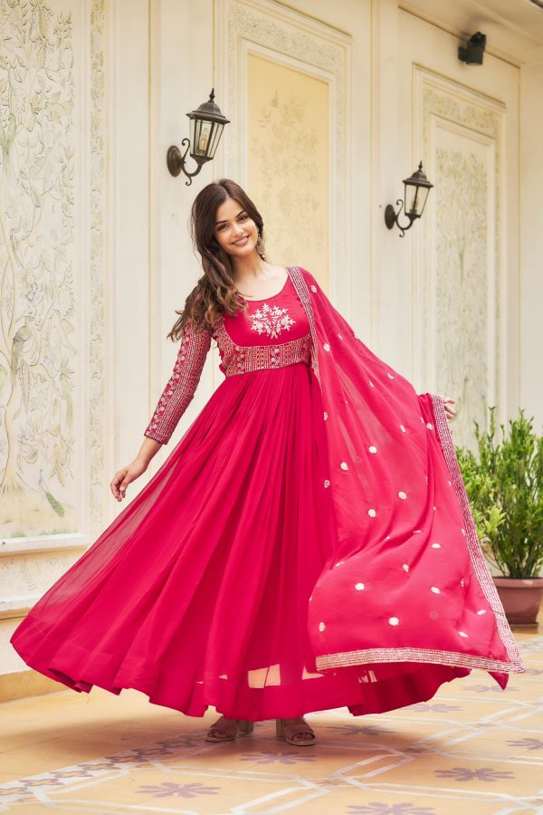 Artfully Pink Color Georgette Sequence Embroidery Gown