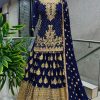 Navy Blue Chinnon Silk Embroidery Lehenga Choli