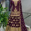 Purple Chinnon Silk Embroidery Lehenga Choli