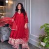 Red Chinon Silk Embroidery Salwar Suit
