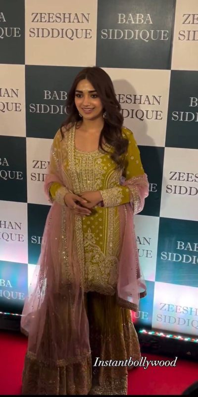 Classic Green Color Chinnon Silk Embroidery Work Sharara Suit