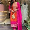 Orange Chinnon Heavy Embroidery Salwar Suit