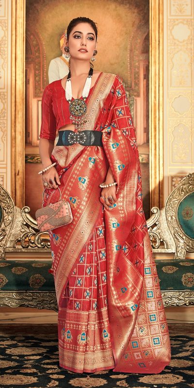 Classic Red Color Organza Silk Weaving Patola Work Saree