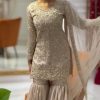 Cream Georgette Embroidery Sharara Suit