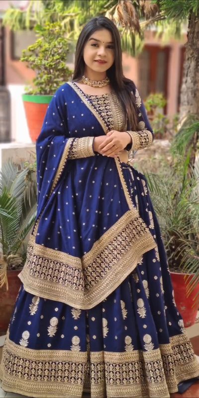 Fancy Blue Color Georgette Embroidery Sequence Lehenga Choli