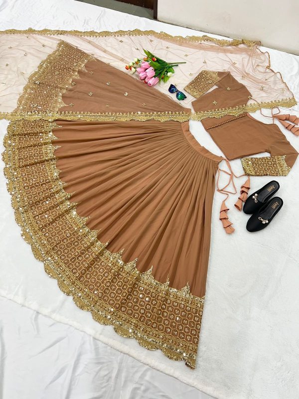 Fancy Brown Color Georgette Embroidery Lehenga Choli