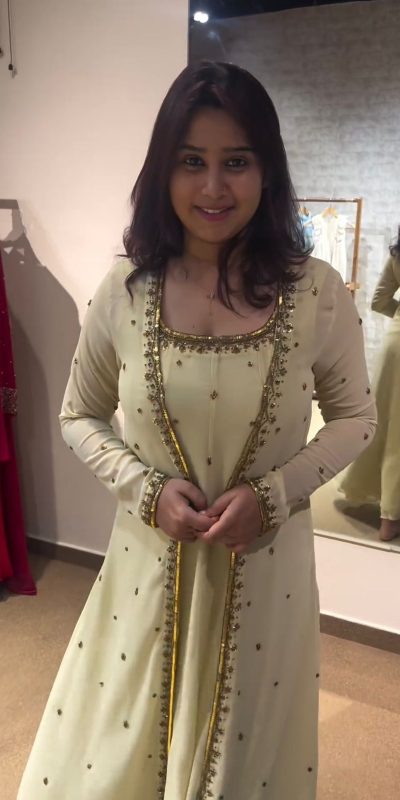 Fancy Cream Color Georgette Thread Sequence Shrug Salwar Suit