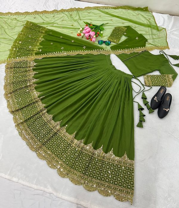 Fancy Green Color Georgette Embroidery Lehenga Choli