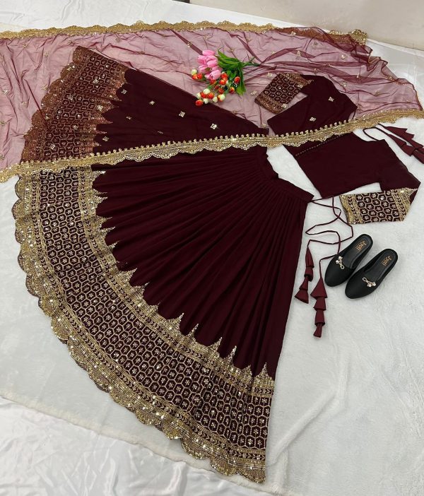 Fancy Maroon Color Georgette Embroidery Lehenga Choli