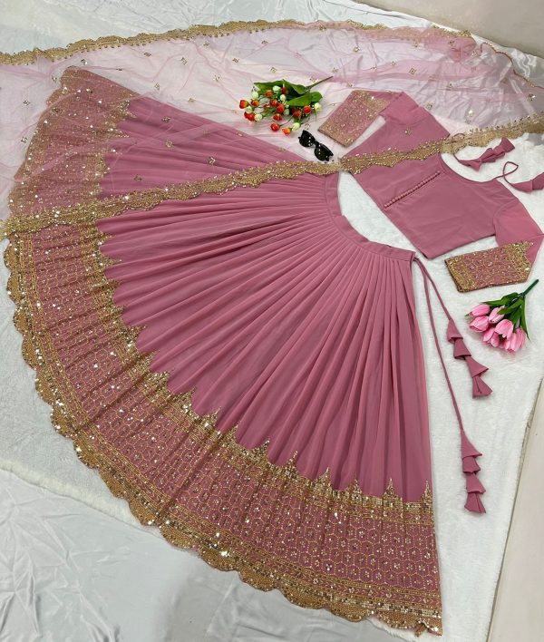 Fancy Peach Color Georgette Embroidery Lehenga Choli