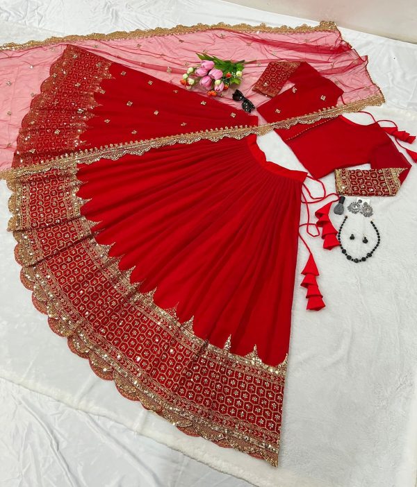 Fancy Red Color Georgette Embroidery Lehenga Choli