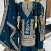Royal Blue Chinnon Silk Embroidery Coding Salwar Suit