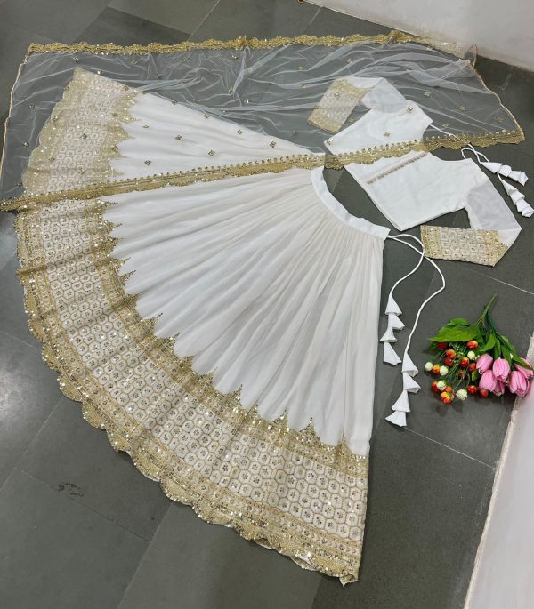 Fancy White Color Georgette Embroidery Lehenga Choli