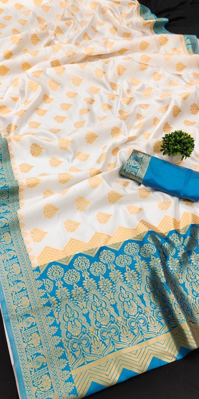 Fancy White Color Soft Kanjivaram Pattu Jacquard Silk Work Saree