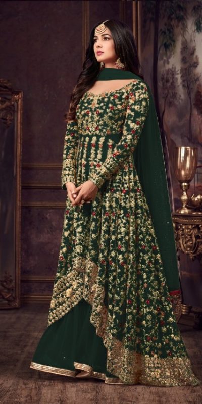 Fine Green Color Heavy Net Embroidery Sequence Salwar Suit