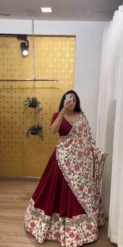 Fine Maroon Color Pure Cotton Sequence Lehenga Choli