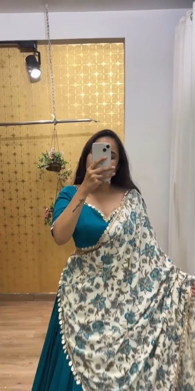 Fine Peacock Blue Color Pure Cotton Sequence Lehenga Choli