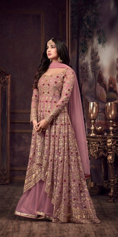 Fine Pink Color Heavy Net Embroidery Sequence Salwar Suit