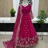 Red Georgette Embroidery Sequence Work Gown