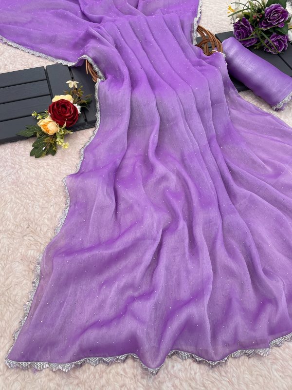 Grand Purple Color Soft Burberry Zimmy choo Silk Saree