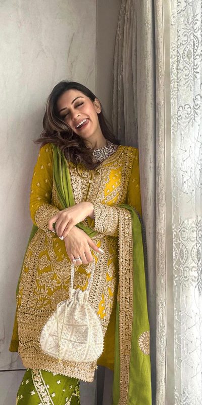 Hansika Motwani Yellow Color Georgette Embroidery Salwar Suit