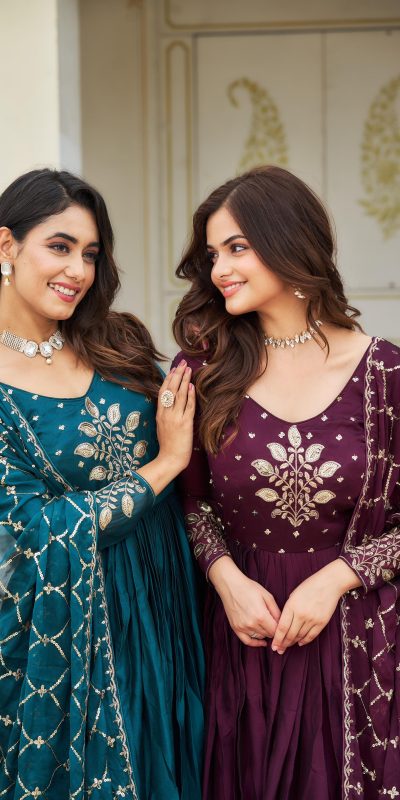 Ram 022 Purple Color Rangoli Sequence Embroidery Gown Casual, Wedding, Festive, Events Expected Delivery 4-6 Working Days @2099/- | Gowns, Bollywood Gowns, Creative Gowns, Designer Gowns, Embroidered Gowns, Party Wear Gowns