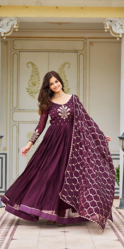 Ram 022 Purple Color Rangoli Sequence Embroidery Gown Casual, Wedding, Festive, Events Expected Delivery 4-6 Working Days @2099/- | Gowns, Bollywood Gowns, Creative Gowns, Designer Gowns, Embroidered Gowns, Party Wear Gowns