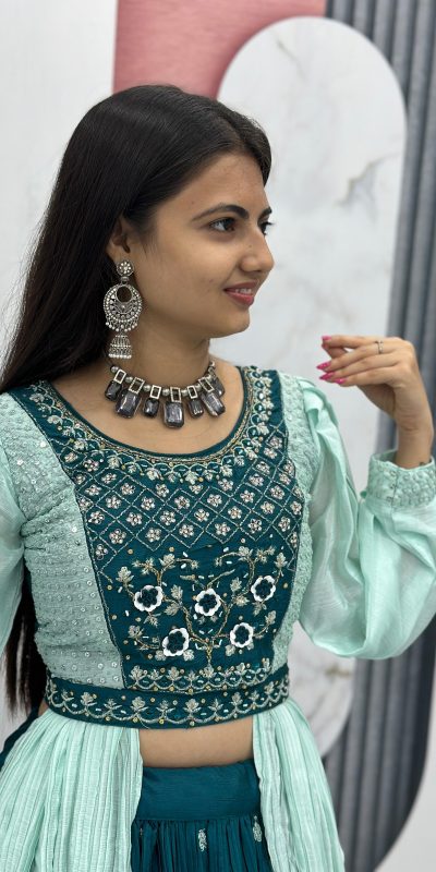 Mesmerizing Green Color Chinon Real Handwork Lehenga Choli