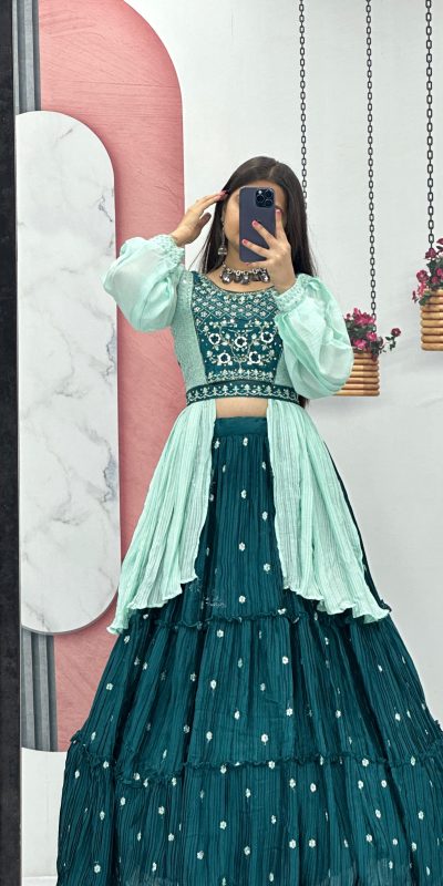 Mesmerizing Green Color Chinon Real Handwork Lehenga Choli