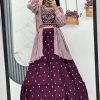 Purple Chinon Real Handwork Lehenga Choli