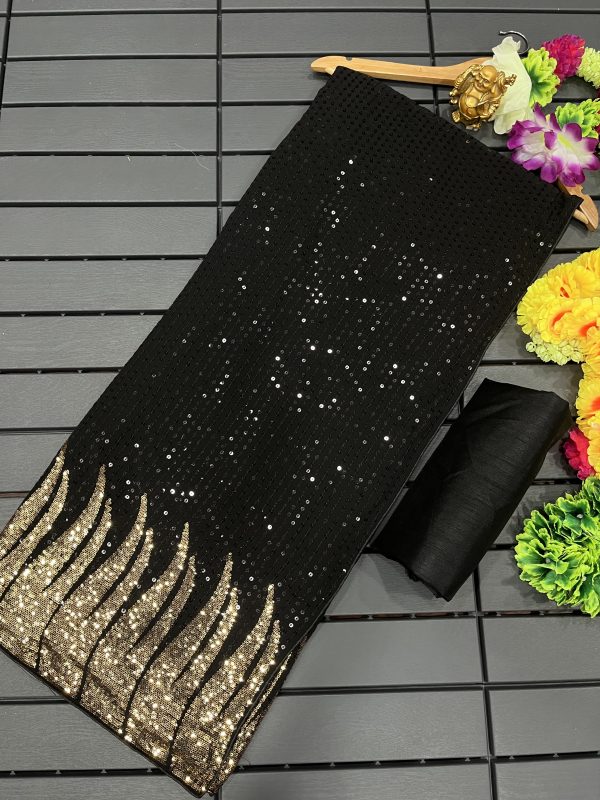 Nice Black Color Full Saree Of Heavy Quality 60 Gram Georgette Saree