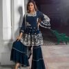 Blue Georgette Embroidery Moti Lace Salwar Suit