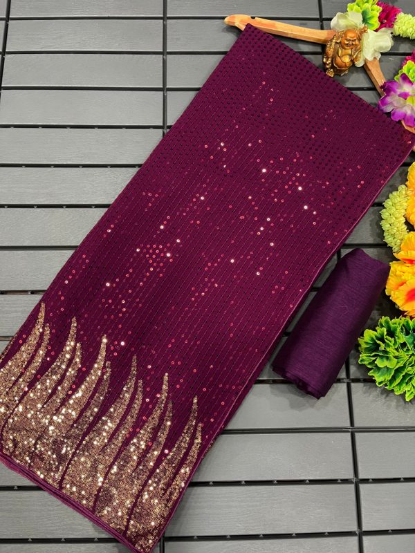 Nice Purple Full Saree Of Heavy Quality 60 Gram Georgette Saree