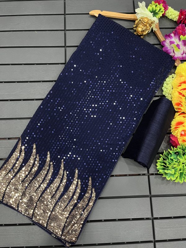 Nice Royal Blue Color Of Heavy Quality 60 Gram Georgette Saree