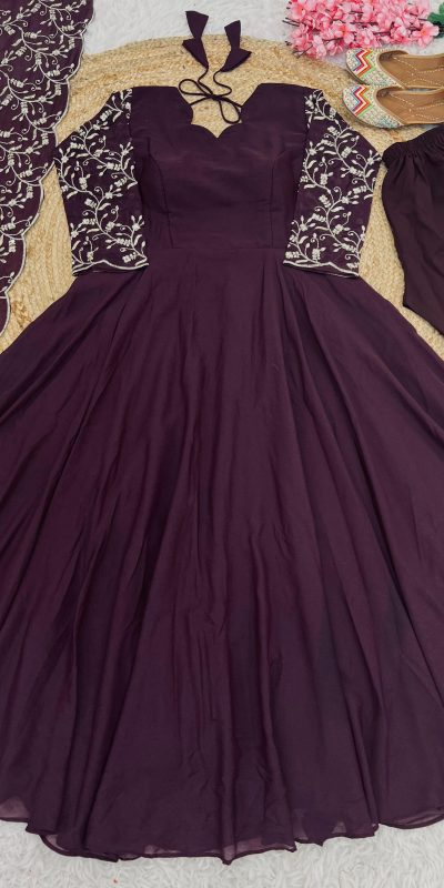 Peaceful Maroon Color Georgette Embroidery Anarkali Suit