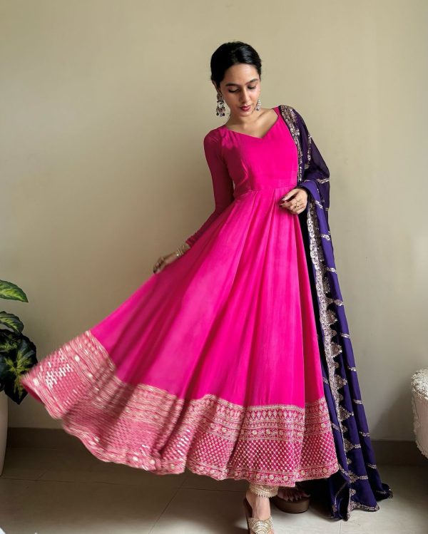 Peaceful Pink Color Georgette Thread Sequence Anarkali Suit