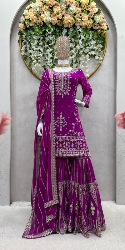 Peaceful Purple Color Georgette Thread Sequence Salwar Suit