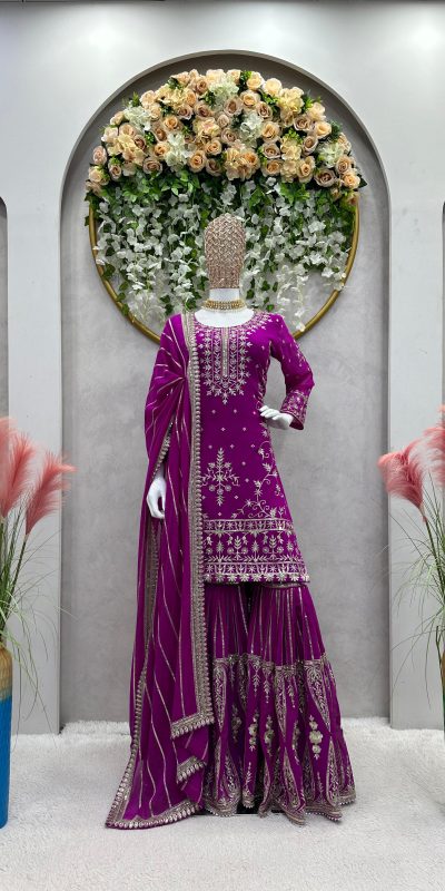 Peaceful Purple Color Georgette Thread Sequence Salwar Suit