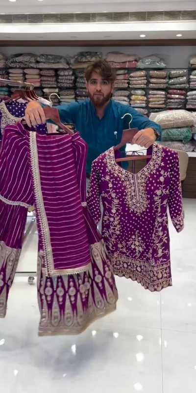 Peaceful Purple Color Georgette Thread Sequence Salwar Suit