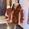 Brown Heavy Viscose Velvet Embroidery Sharara