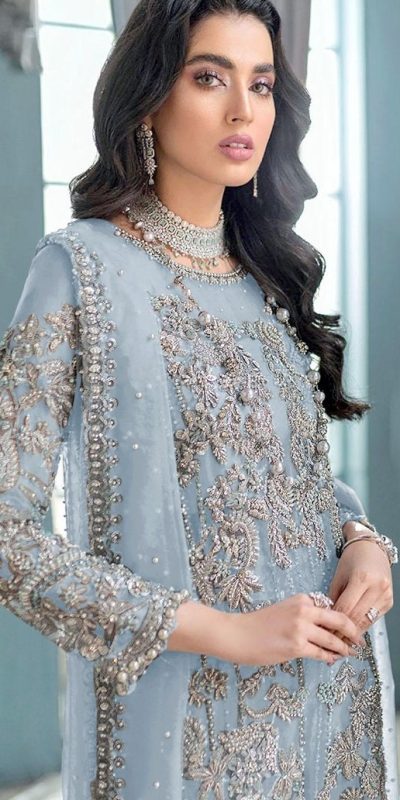 Pretty Light Blue Color Organza Embroidery Sequence Salwar Suit