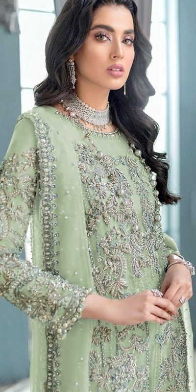 Pretty Light Green Color Organza Embroidery Sequence Salwar Suit