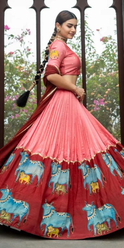 Pretty Pink Color Pure Chinon Kalamkari Printed Lehenga Choli