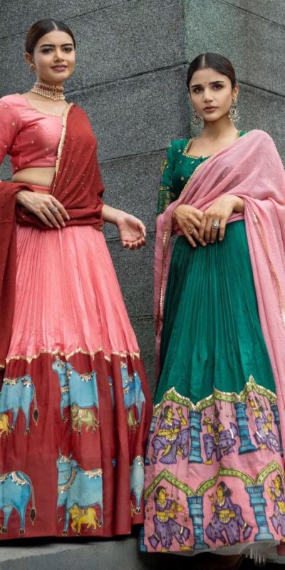 Pretty Pink Color Pure Chinon Kalamkari Printed Lehenga Choli