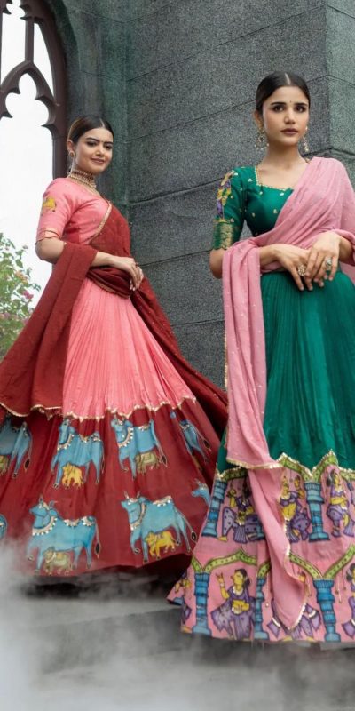 Pretty Pink Color Pure Chinon Kalamkari Printed Lehenga Choli