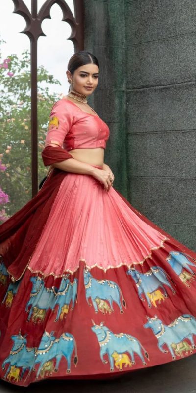 Pretty Pink Color Pure Chinon Kalamkari Printed Lehenga Choli