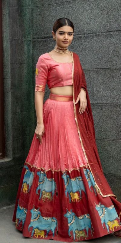 Pretty Pink Color Pure Chinon Kalamkari Printed Lehenga Choli