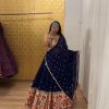 Navy Blue Mono Slab Heavy Gamathi Lehenga Choli